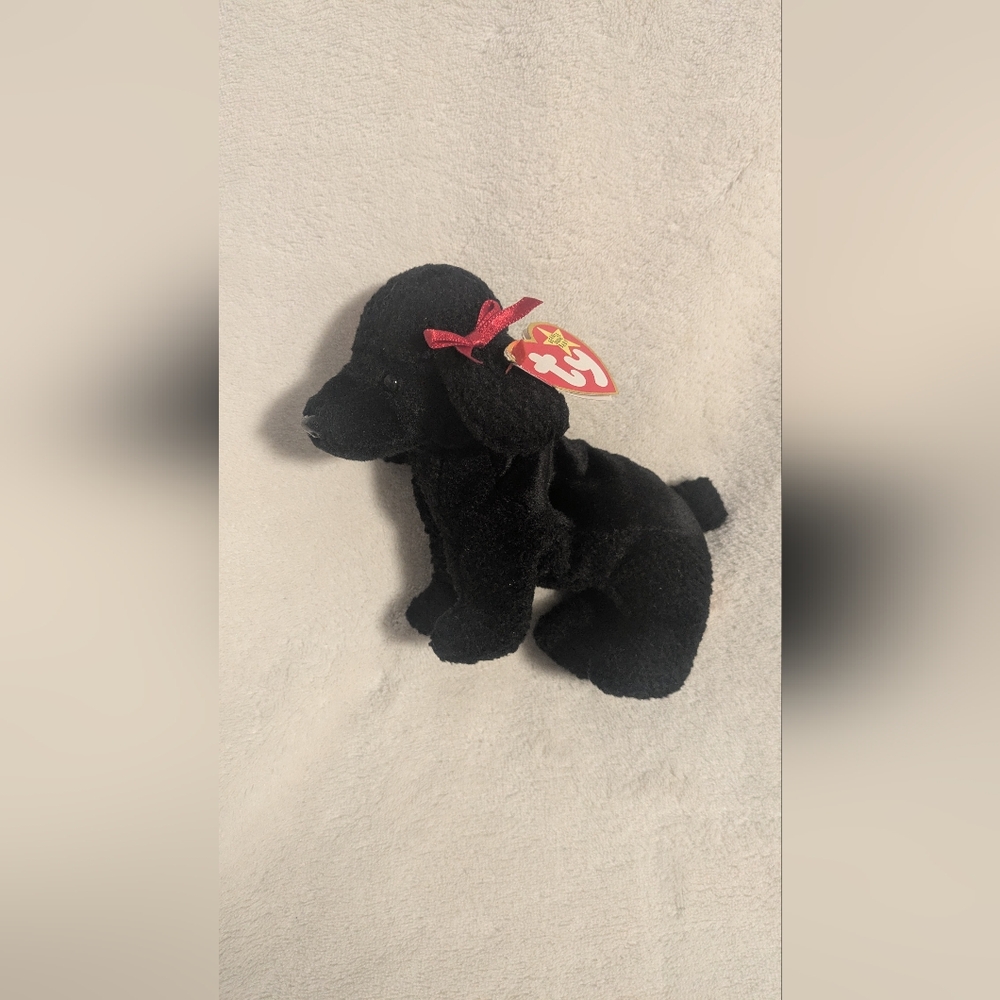 Black Plush Dog TY Named GiGi with Red Bow